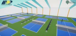 An artist's rendering of the inside of IPOP's pickleball facility.