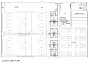 The indoor floorplan of the Peach City Sportsplex, with 8 indoor and 9 outdoor pickleball courts.